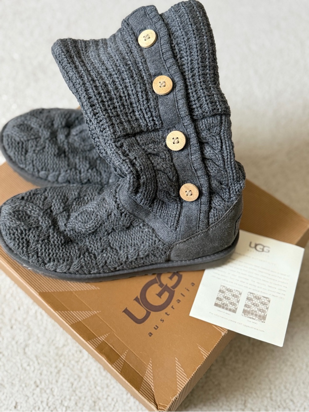 UGG Charcoal Knit Button Booties